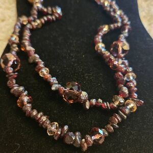 NWOT Stone  Glass Bead Long Necklace Purple Brown